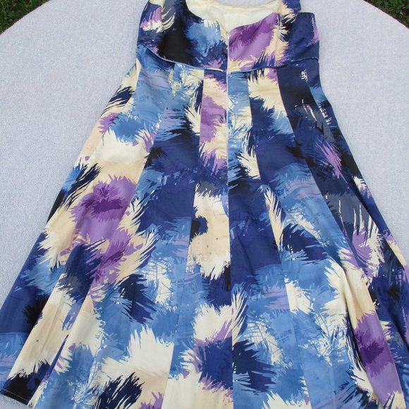 Maggy London Retro Empire Midi Dress Women’s Size 8 Blue Purple with Pockets - Picture 8 of 14